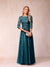 A-Line/Princess Sheer Neck Half Sleeves Long Formal Evening Dresses with Beading & Appliques