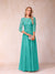 A-Line/Princess Sheer Neck Half Sleeves Long Formal Evening Dresses with Beading & Appliques