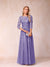 A-Line/Princess Sheer Neck Half Sleeves Long Formal Evening Dresses with Beading & Appliques
