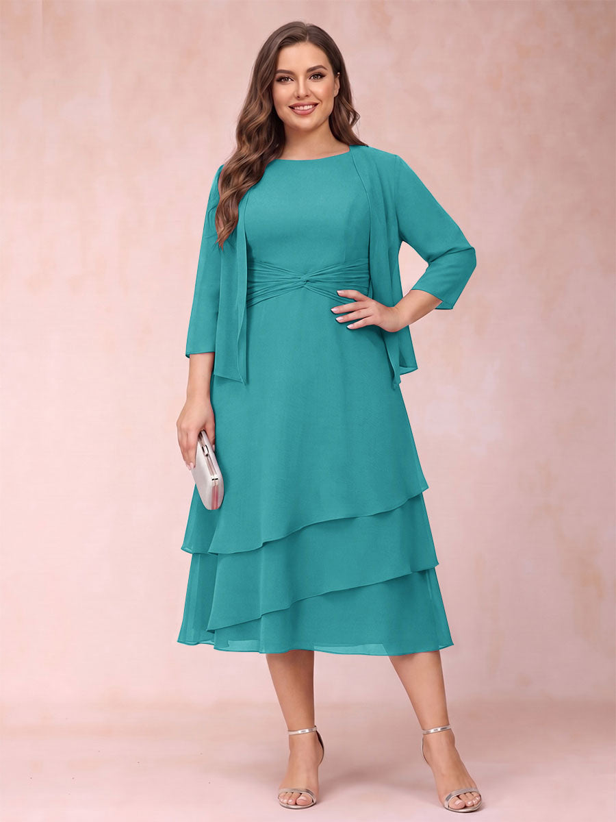 Sheath/Column Scoop Sleeveless Plus Size Mother of the Bride Dresses with Ruched &amp; Jacket