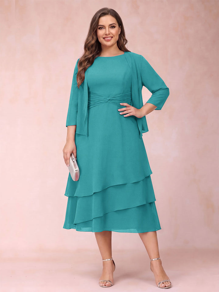 Sheath/Column Scoop Sleeveless Plus Size Mother of the Bride Dresses with Ruched &amp; Jacket