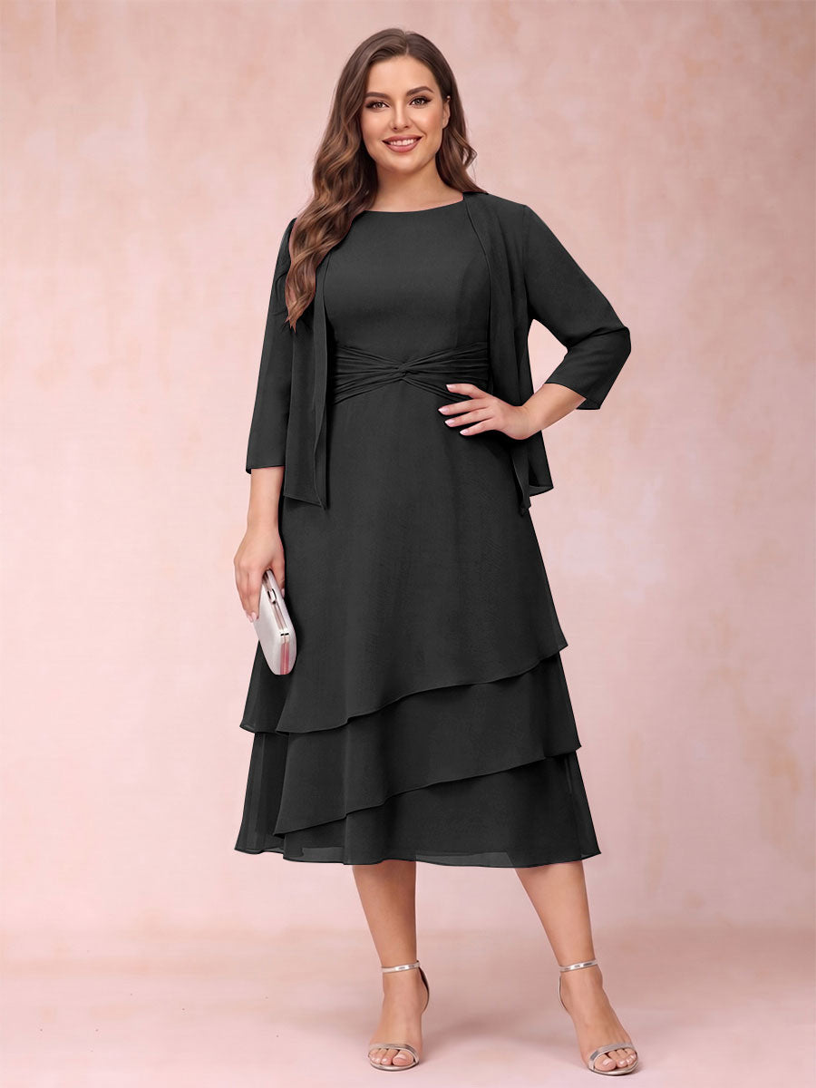 Sheath/Column Scoop Sleeveless Plus Size Mother of the Bride Dresses with Ruched &amp; Jacket