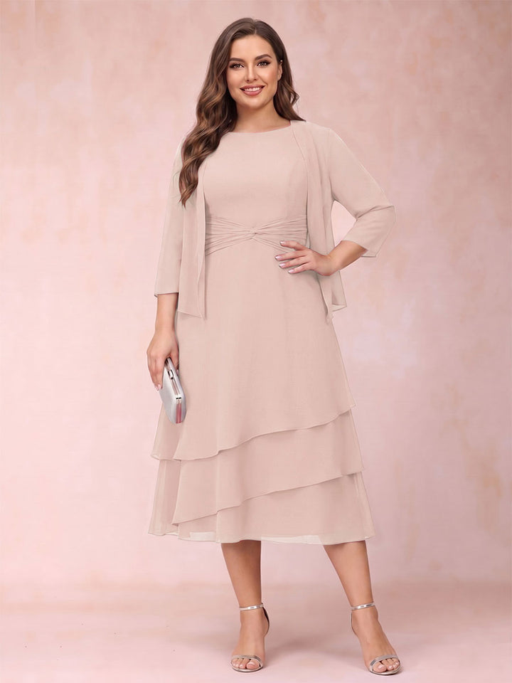 Sheath/Column Scoop Sleeveless Plus Size Mother of the Bride Dresses with Ruched &amp; Jacket