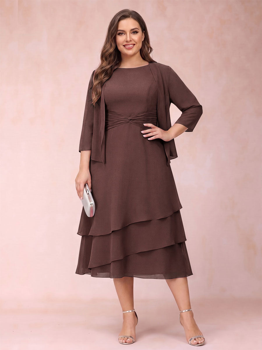 Sheath/Column Scoop Sleeveless Plus Size Mother of the Bride Dresses with Ruched &amp; Jacket