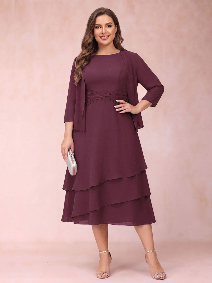 Sheath/Column Scoop Sleeveless Plus Size Mother of the Bride Dresses with Ruched &amp; Jacket