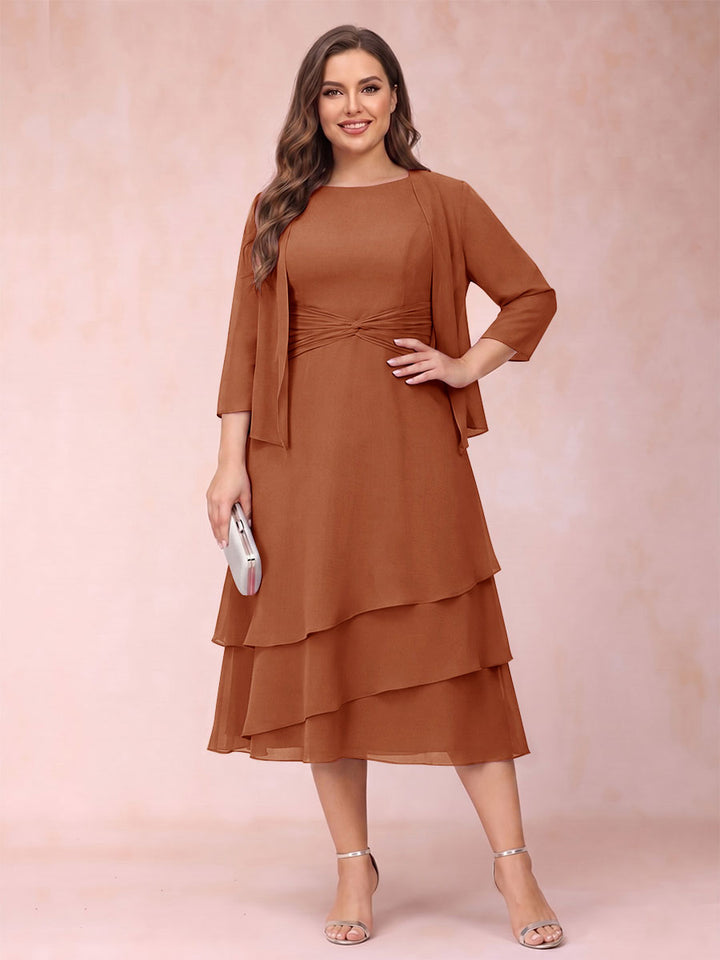 Sheath/Column Scoop Sleeveless Plus Size Mother of the Bride Dresses with Ruched &amp; Jacket