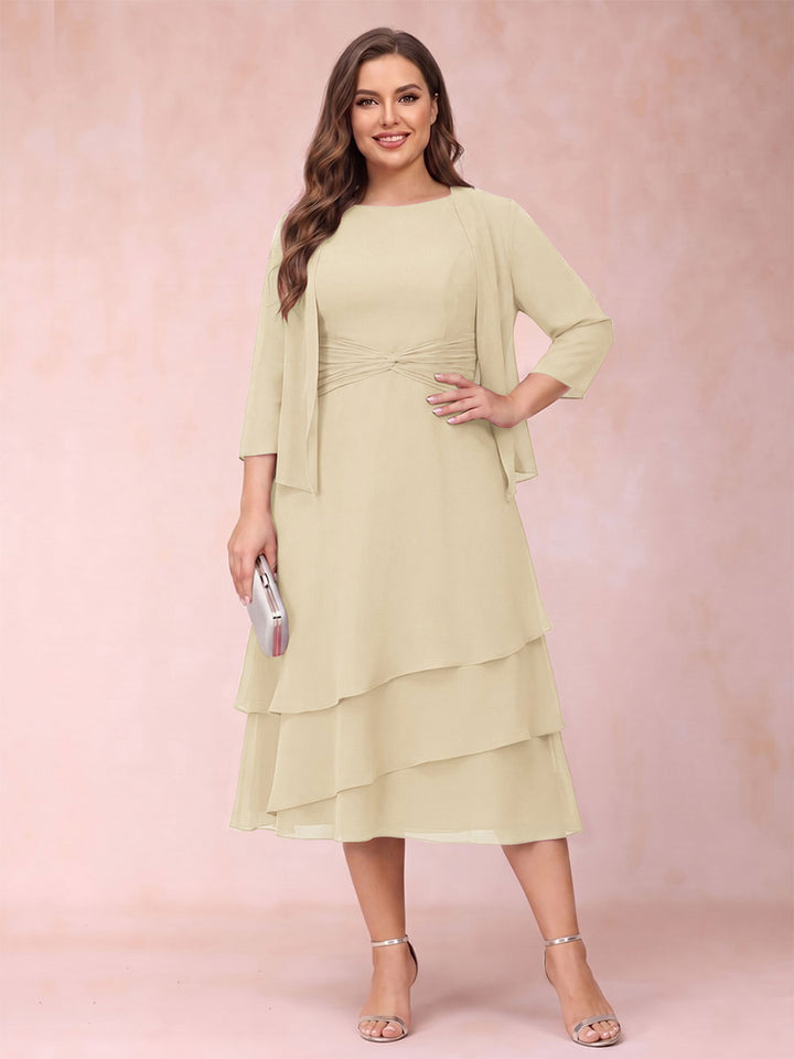 Sheath/Column Scoop Sleeveless Plus Size Mother of the Bride Dresses with Ruched &amp; Jacket