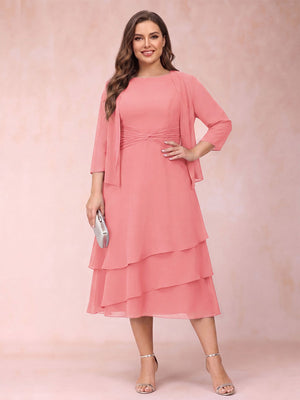 Sheath/Column Scoop Sleeveless Plus Size Mother of the Bride Dresses with Ruched & Jacket
