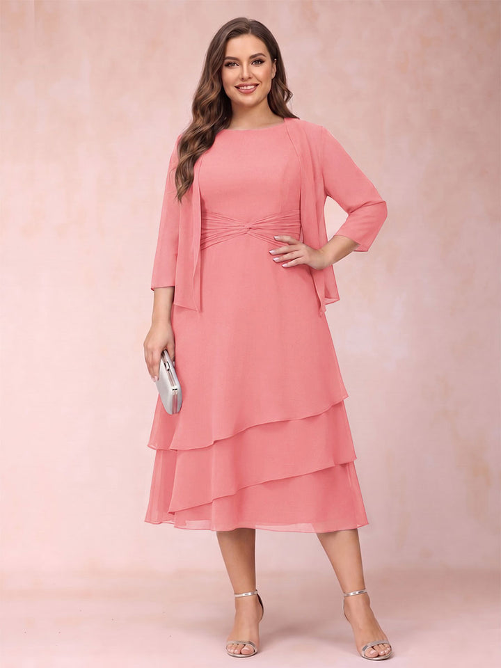 Sheath/Column Scoop Sleeveless Plus Size Mother of the Bride Dresses with Ruched &amp; Jacket