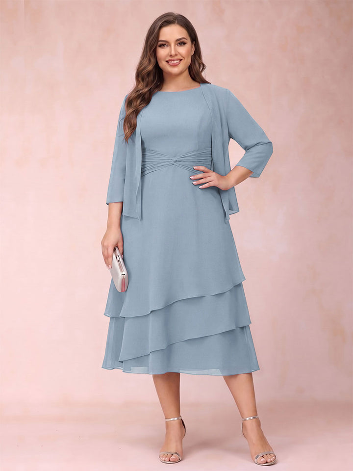 Sheath/Column Scoop Sleeveless Plus Size Mother of the Bride Dresses with Ruched &amp; Jacket