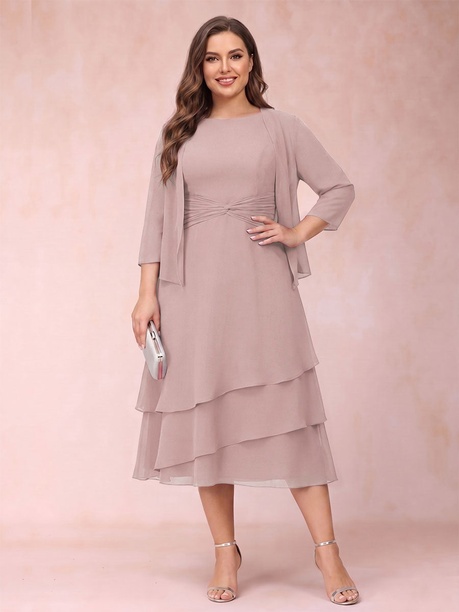 Sheath/Column Scoop Sleeveless Plus Size Mother of the Bride Dresses with Ruched &amp; Jacket