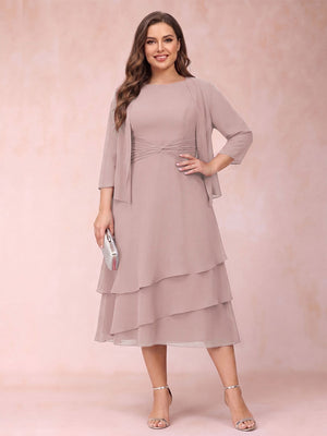 Sheath/Column Scoop Sleeveless Plus Size Mother of the Bride Dresses with Ruched & Jacket
