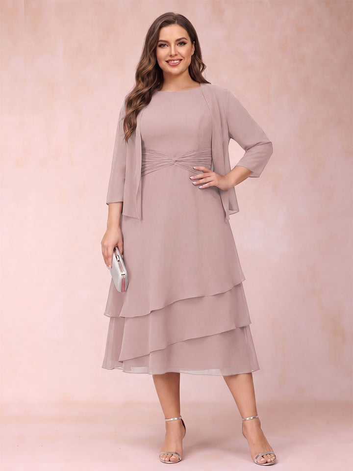 Sheath/Column Scoop Sleeveless Plus Size Mother of the Bride Dresses with Ruched &amp; Jacket