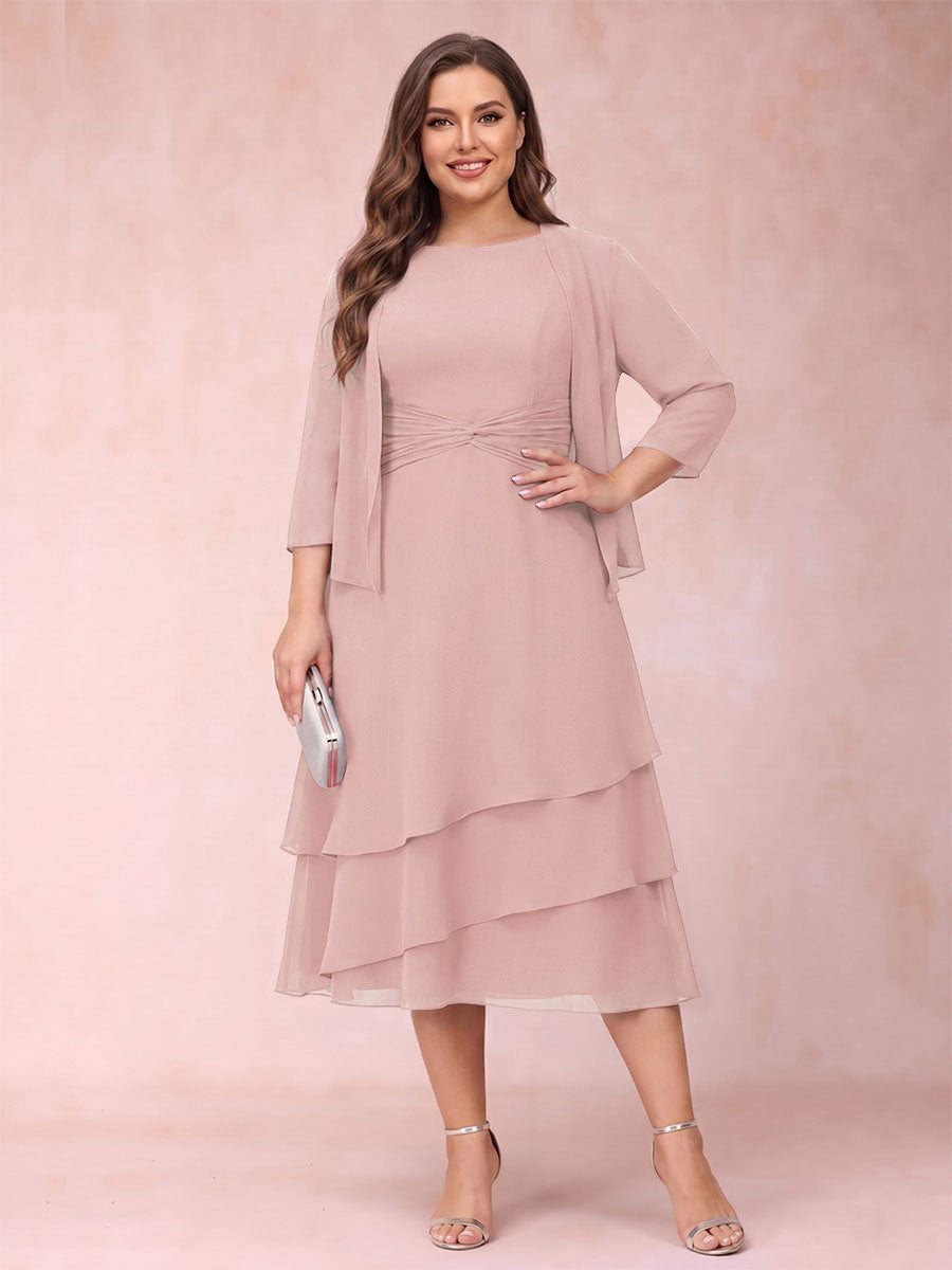 Sheath/Column Scoop Sleeveless Plus Size Mother of the Bride Dresses with Ruched &amp; Jacket