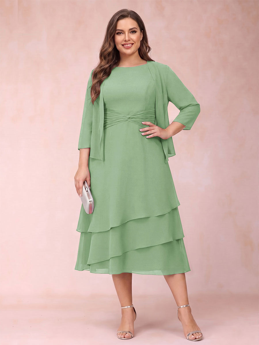 Sheath/Column Scoop Sleeveless Plus Size Mother of the Bride Dresses with Ruched &amp; Jacket