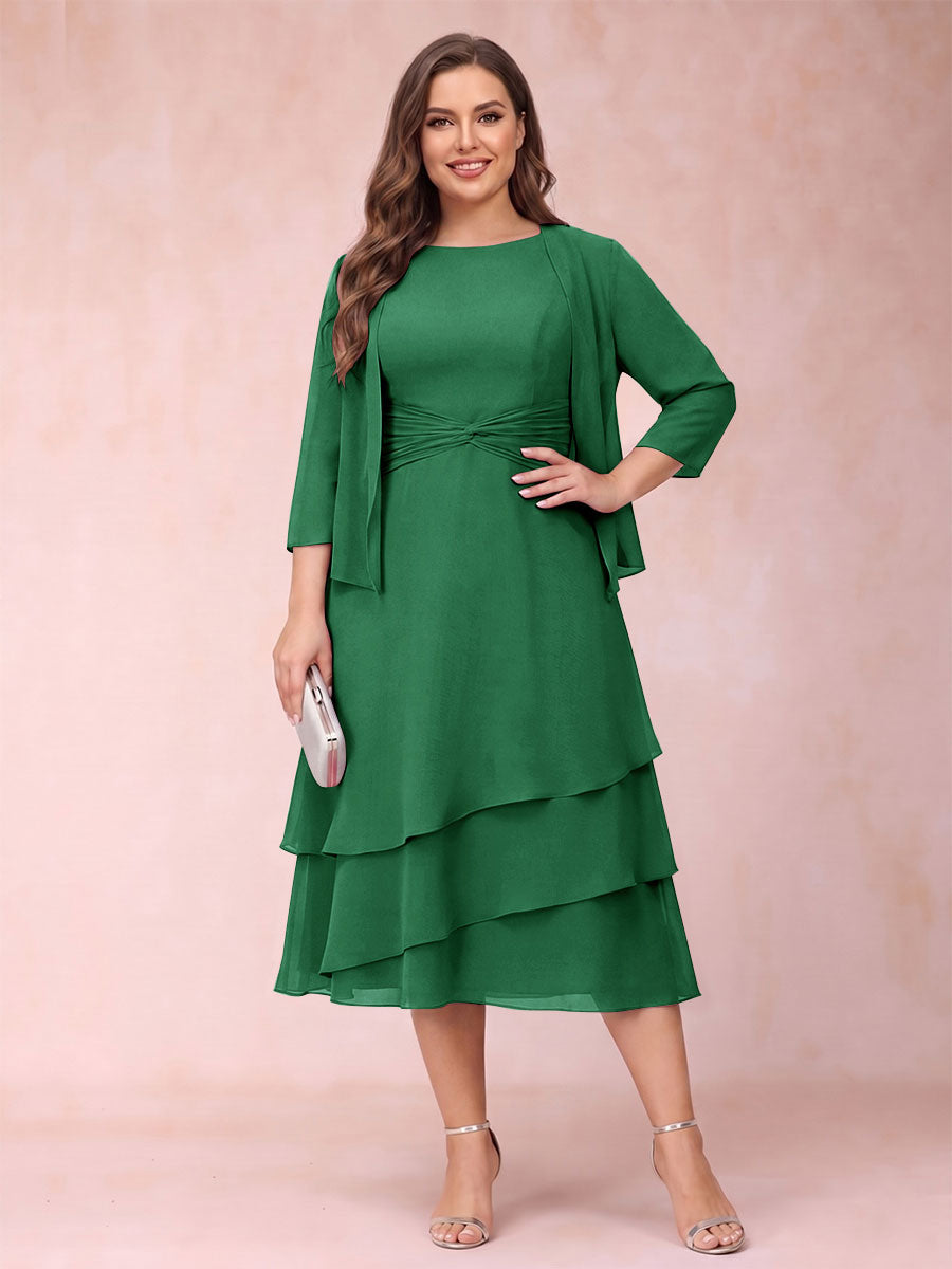 Sheath/Column Scoop Sleeveless Plus Size Mother of the Bride Dresses with Ruched &amp; Jacket