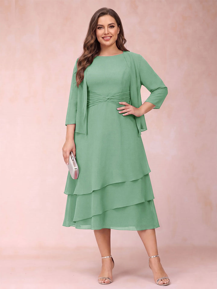 Sheath/Column Scoop Sleeveless Plus Size Mother of the Bride Dresses with Ruched &amp; Jacket