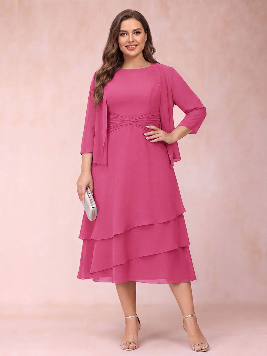 Sheath/Column Scoop Sleeveless Plus Size Mother of the Bride Dresses with Ruched &amp; Jacket