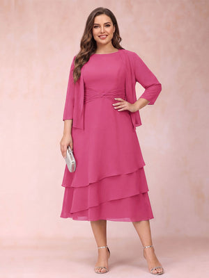 Sheath/Column Scoop Sleeveless Plus Size Mother of the Bride Dresses with Ruched & Jacket