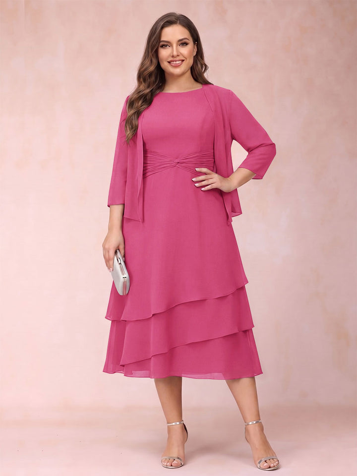 Sheath/Column Scoop Sleeveless Plus Size Mother of the Bride Dresses with Ruched &amp; Jacket
