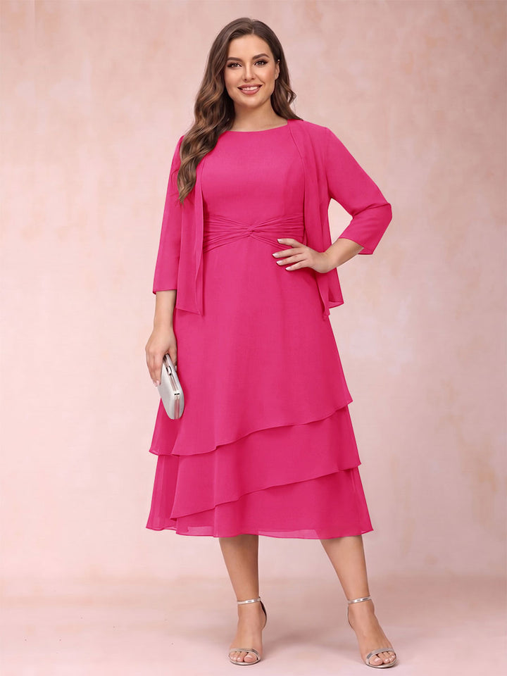 Sheath/Column Scoop Sleeveless Plus Size Mother of the Bride Dresses with Ruched &amp; Jacket