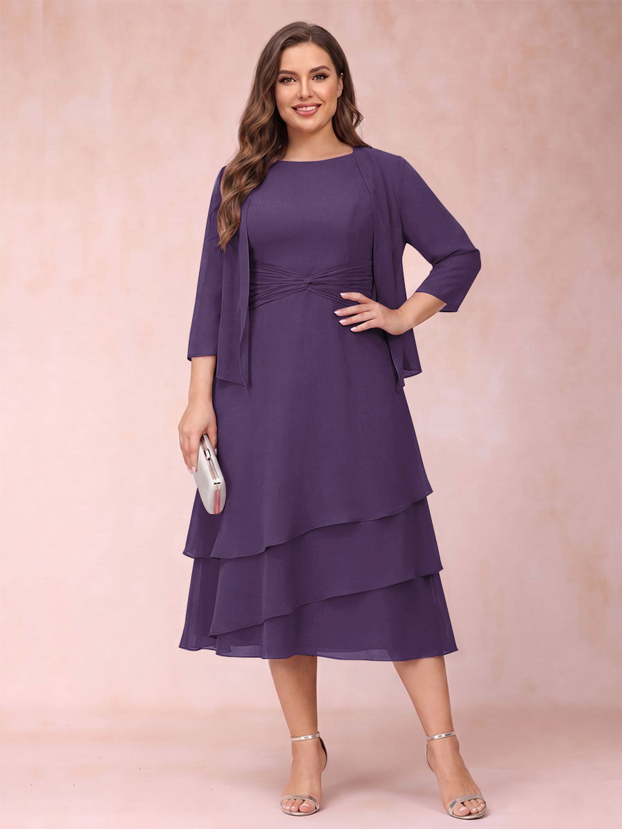 Sheath/Column Scoop Sleeveless Plus Size Mother of the Bride Dresses with Ruched &amp; Jacket
