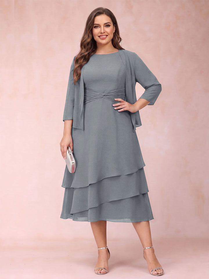 Sheath/Column Scoop Sleeveless Plus Size Mother of the Bride Dresses with Ruched &amp; Jacket