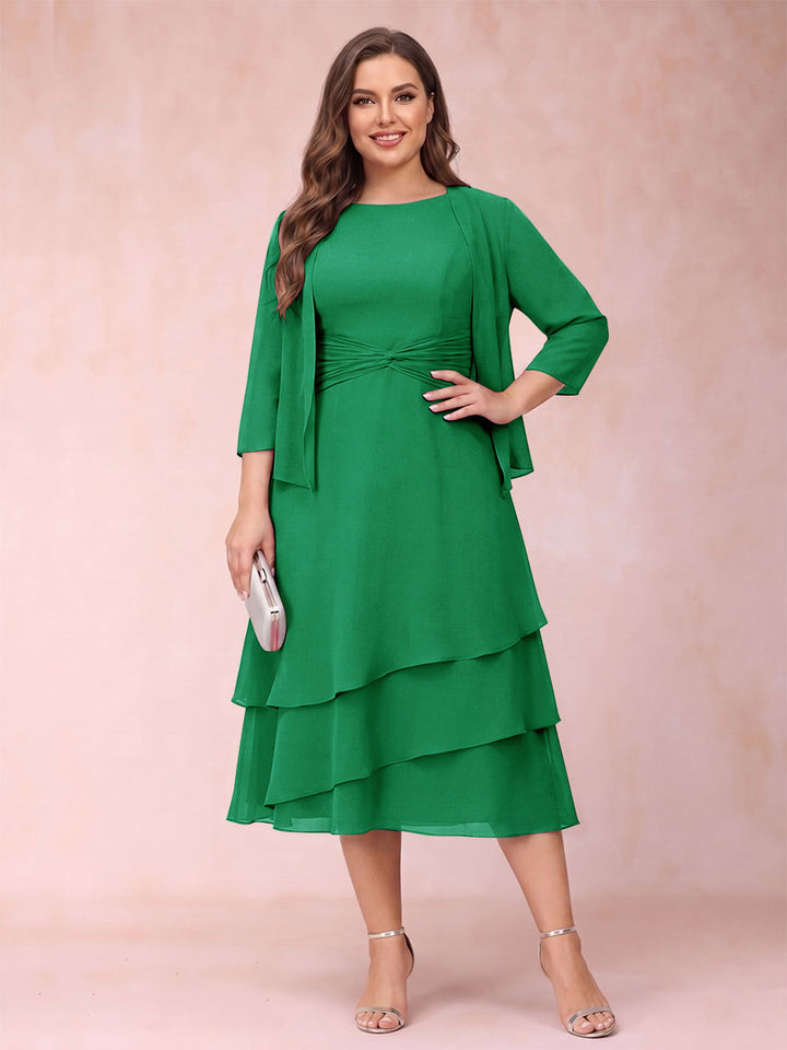 Sheath/Column Scoop Sleeveless Plus Size Mother of the Bride Dresses with Ruched &amp; Jacket