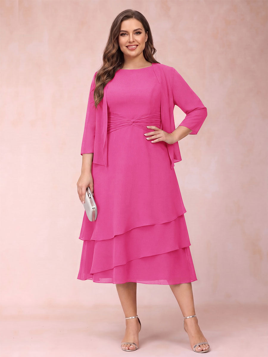Sheath/Column Scoop Sleeveless Plus Size Mother of the Bride Dresses with Ruched &amp; Jacket