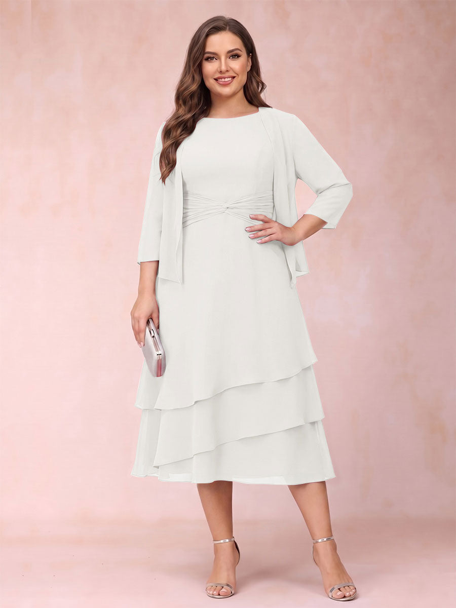 Sheath/Column Scoop Sleeveless Plus Size Mother of the Bride Dresses with Ruched &amp; Jacket