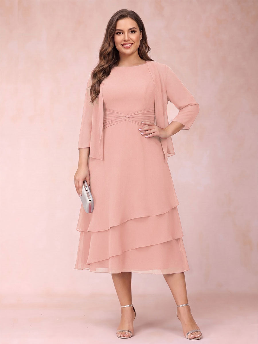Sheath/Column Scoop Sleeveless Plus Size Mother of the Bride Dresses with Ruched &amp; Jacket