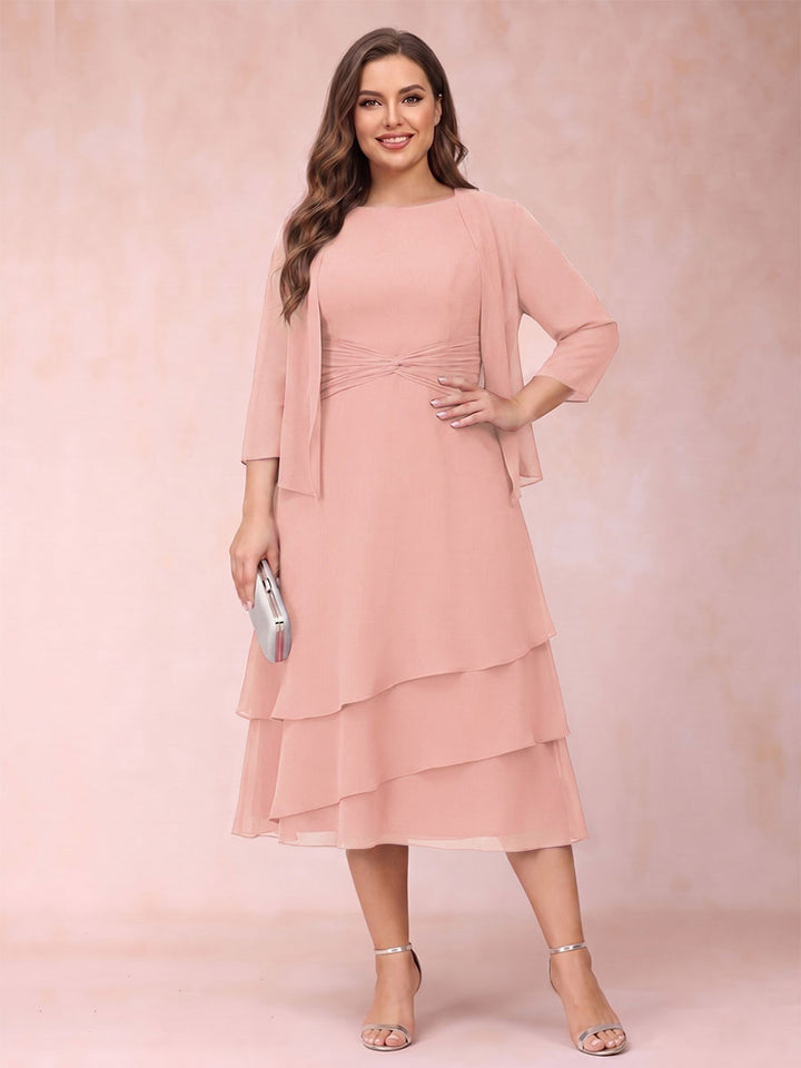 Sheath/Column Scoop Sleeveless Plus Size Mother of the Bride Dresses with Ruched &amp; Jacket