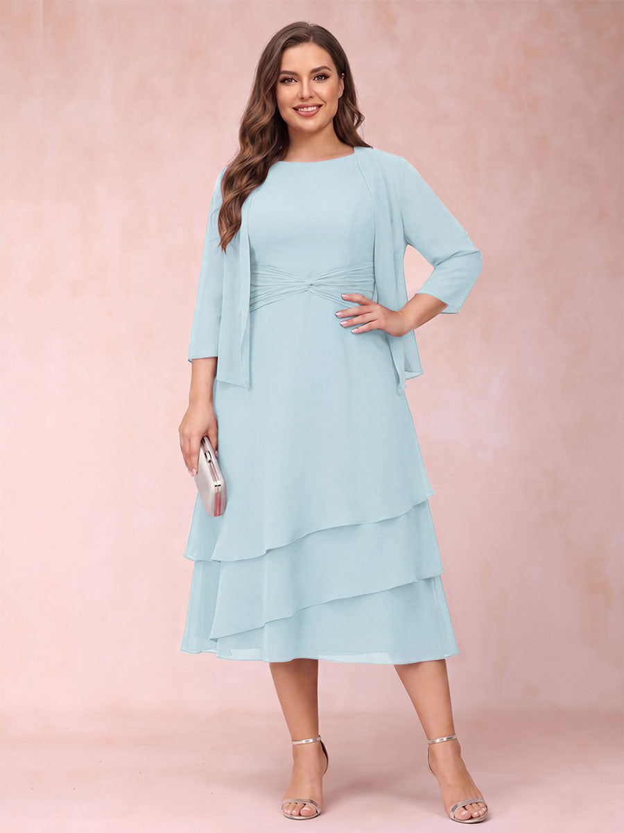 Sheath/Column Scoop Sleeveless Plus Size Mother of the Bride Dresses with Ruched &amp; Jacket