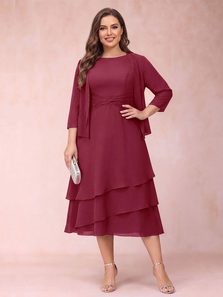 Sheath/Column Scoop Sleeveless Plus Size Mother of the Bride Dresses with Ruched &amp; Jacket