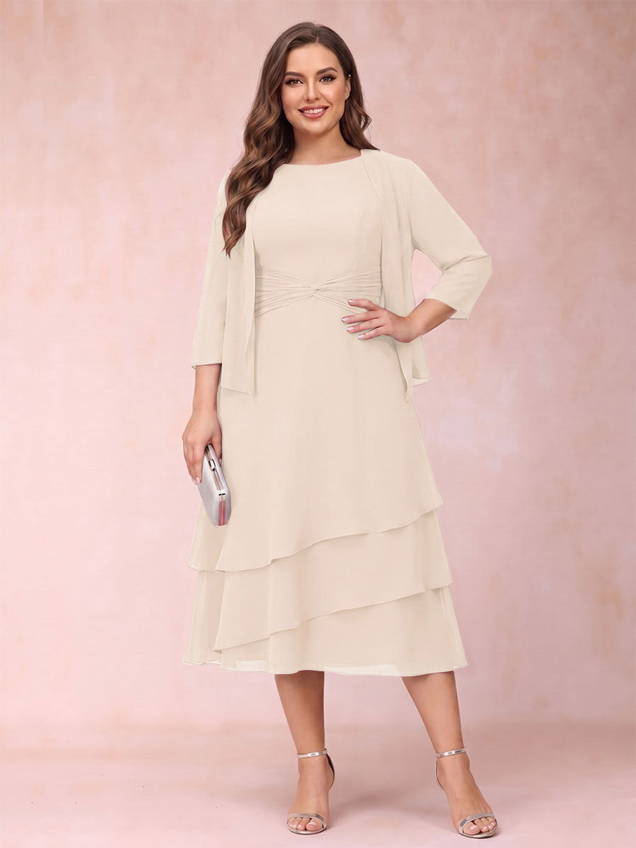Sheath/Column Scoop Sleeveless Plus Size Mother of the Bride Dresses with Ruched &amp; Jacket