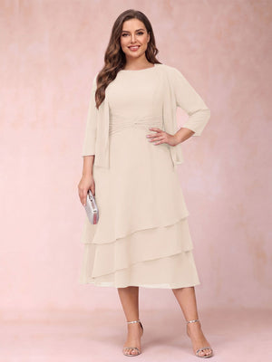 Sheath/Column Scoop Sleeveless Plus Size Mother of the Bride Dresses with Ruched & Jacket