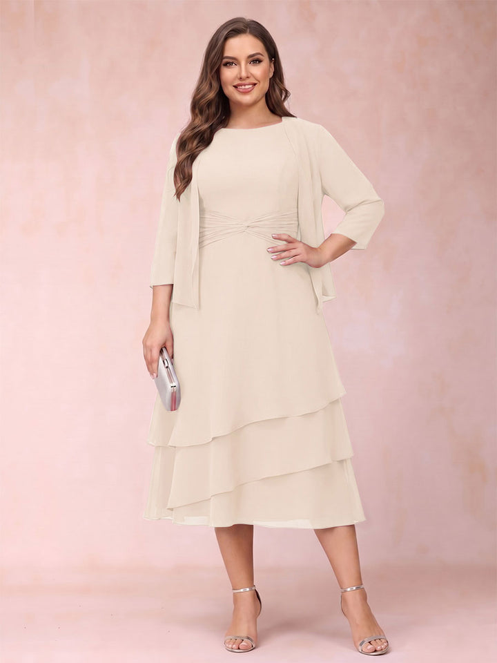 Sheath/Column Scoop Sleeveless Plus Size Mother of the Bride Dresses with Ruched &amp; Jacket