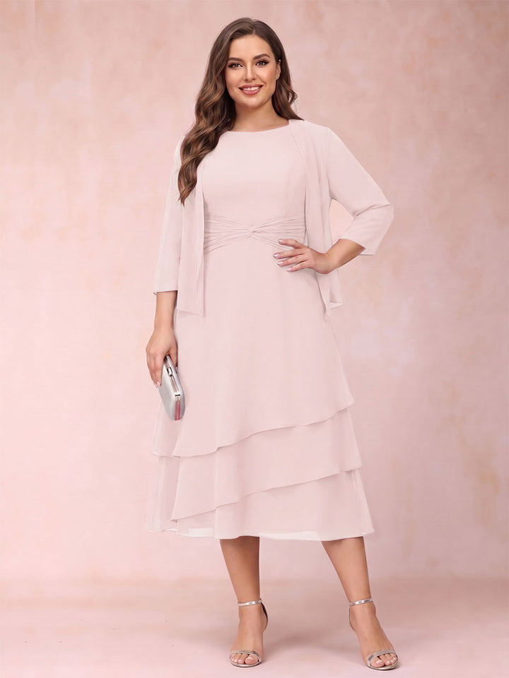 Sheath/Column Scoop Sleeveless Plus Size Mother of the Bride Dresses with Ruched &amp; Jacket