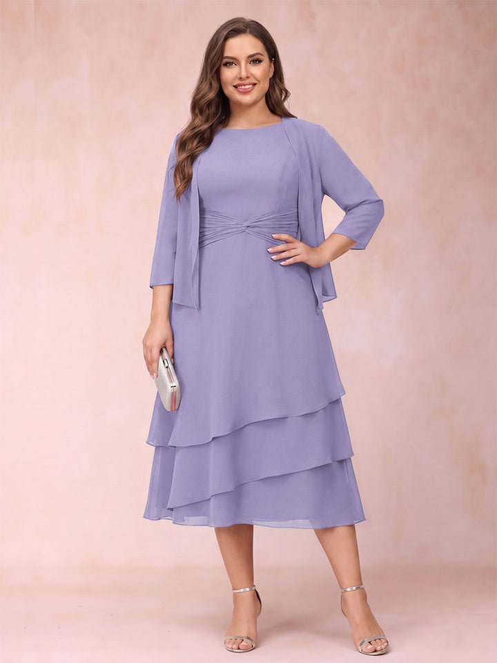 Sheath/Column Scoop Sleeveless Plus Size Mother of the Bride Dresses with Ruched &amp; Jacket