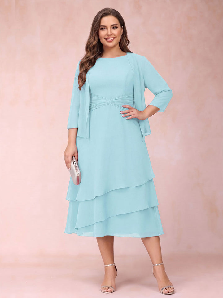 Sheath/Column Scoop Sleeveless Plus Size Mother of the Bride Dresses with Ruched &amp; Jacket
