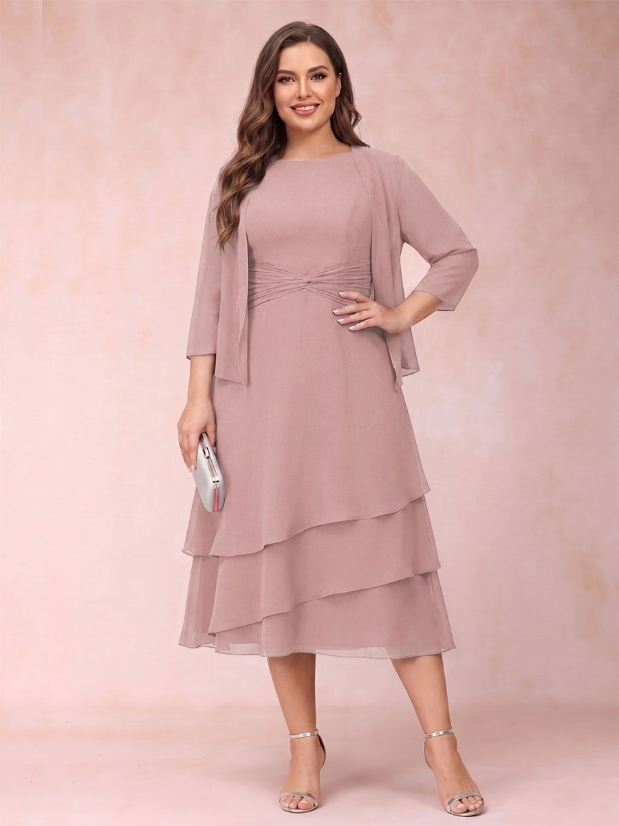 Sheath/Column Scoop Sleeveless Plus Size Mother of the Bride Dresses with Ruched &amp; Jacket