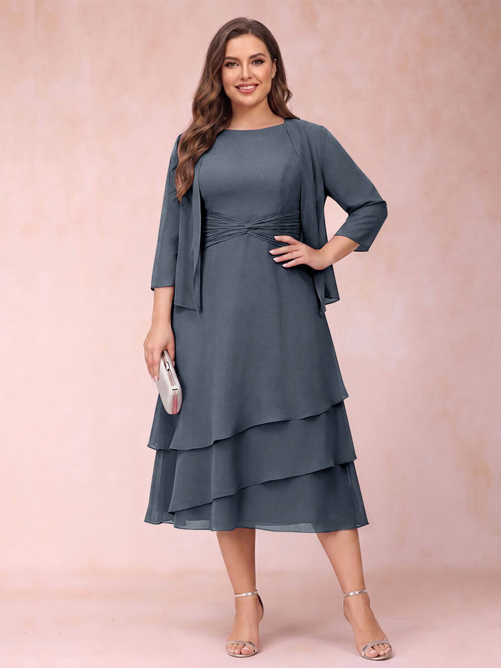 Sheath/Column Scoop Sleeveless Plus Size Mother of the Bride Dresses with Ruched &amp; Jacket