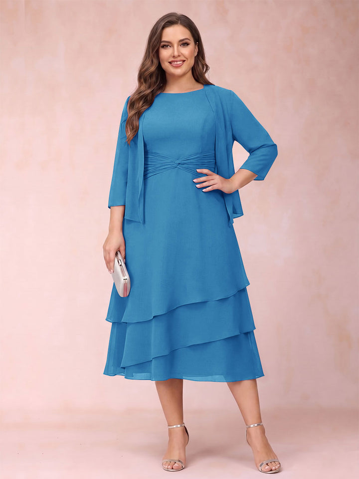 Sheath/Column Scoop Sleeveless Plus Size Mother of the Bride Dresses with Ruched &amp; Jacket