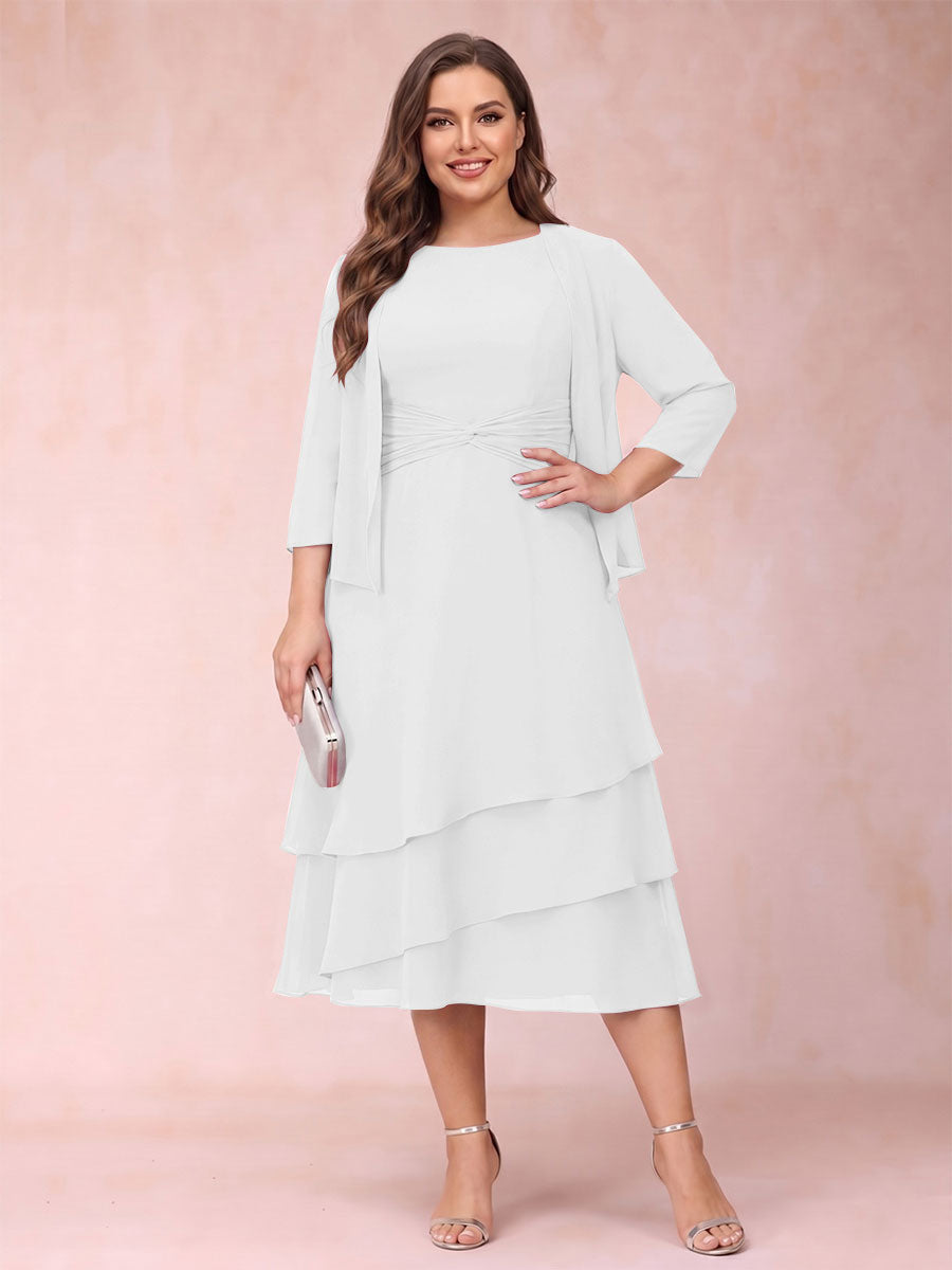 Sheath/Column Scoop Sleeveless Plus Size Mother of the Bride Dresses with Ruched &amp; Jacket