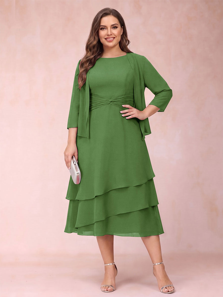 Sheath/Column Scoop Sleeveless Plus Size Mother of the Bride Dresses with Ruched &amp; Jacket