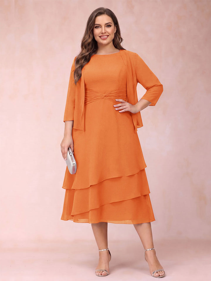 Sheath/Column Scoop Sleeveless Plus Size Mother of the Bride Dresses with Ruched &amp; Jacket