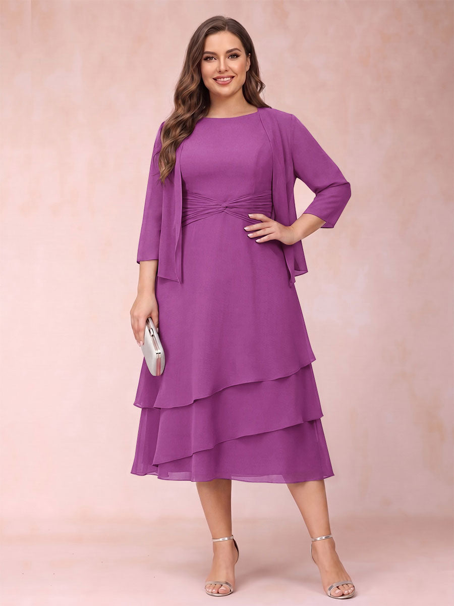 Sheath/Column Scoop Sleeveless Plus Size Mother of the Bride Dresses with Ruched &amp; Jacket