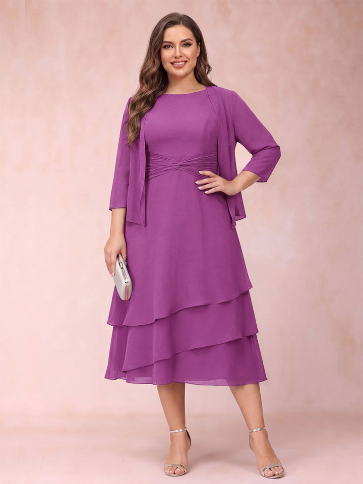 Sheath/Column Scoop Sleeveless Plus Size Mother of the Bride Dresses with Ruched &amp; Jacket