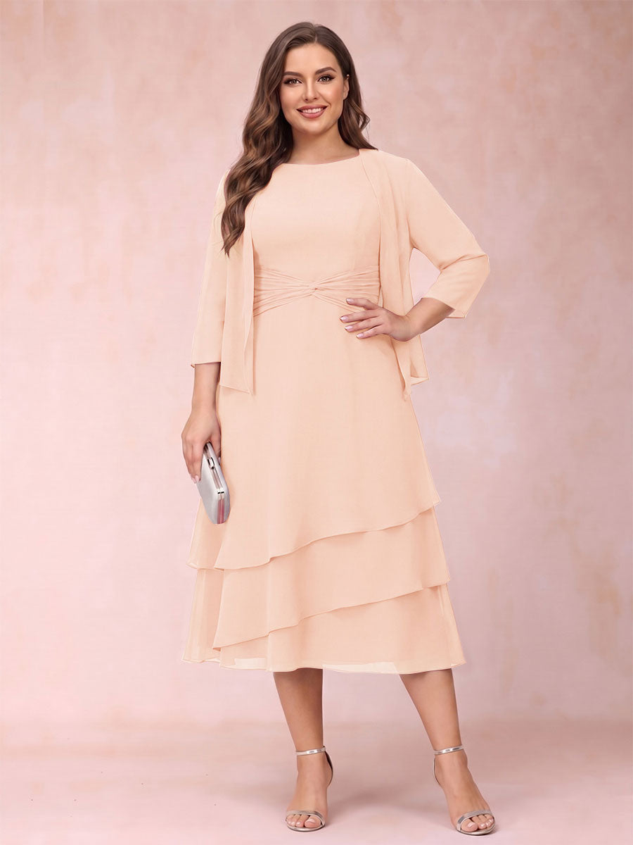 Sheath/Column Scoop Sleeveless Plus Size Mother of the Bride Dresses with Ruched &amp; Jacket