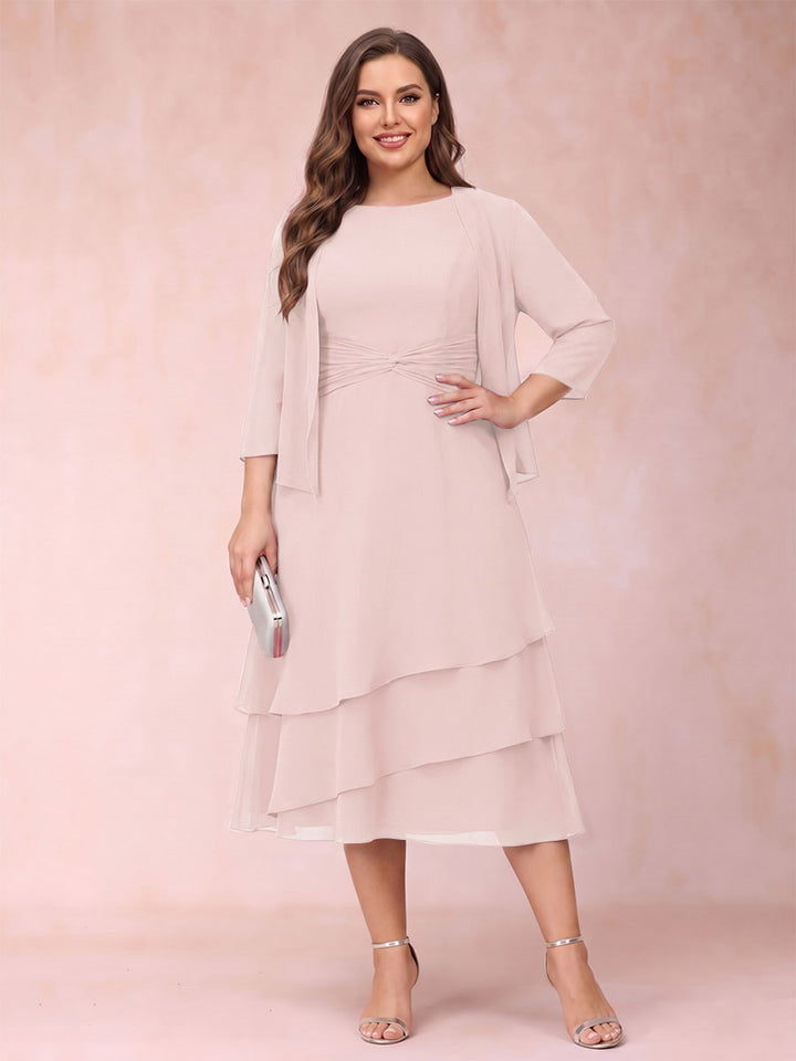 Sheath/Column Scoop Sleeveless Plus Size Mother of the Bride Dresses with Ruched &amp; Jacket